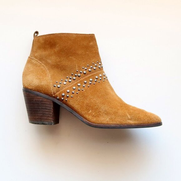Lucky Brand Latinia Brown Suede Leather Almond Toe Studded Ankle Boots Booties 7 - Picture 9 of 16